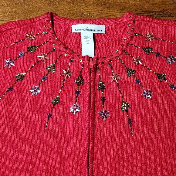 NWT Serengeti Scandia Woods Beaded Holiday Zip Cardigan – Size XL - Picture 2 of 10